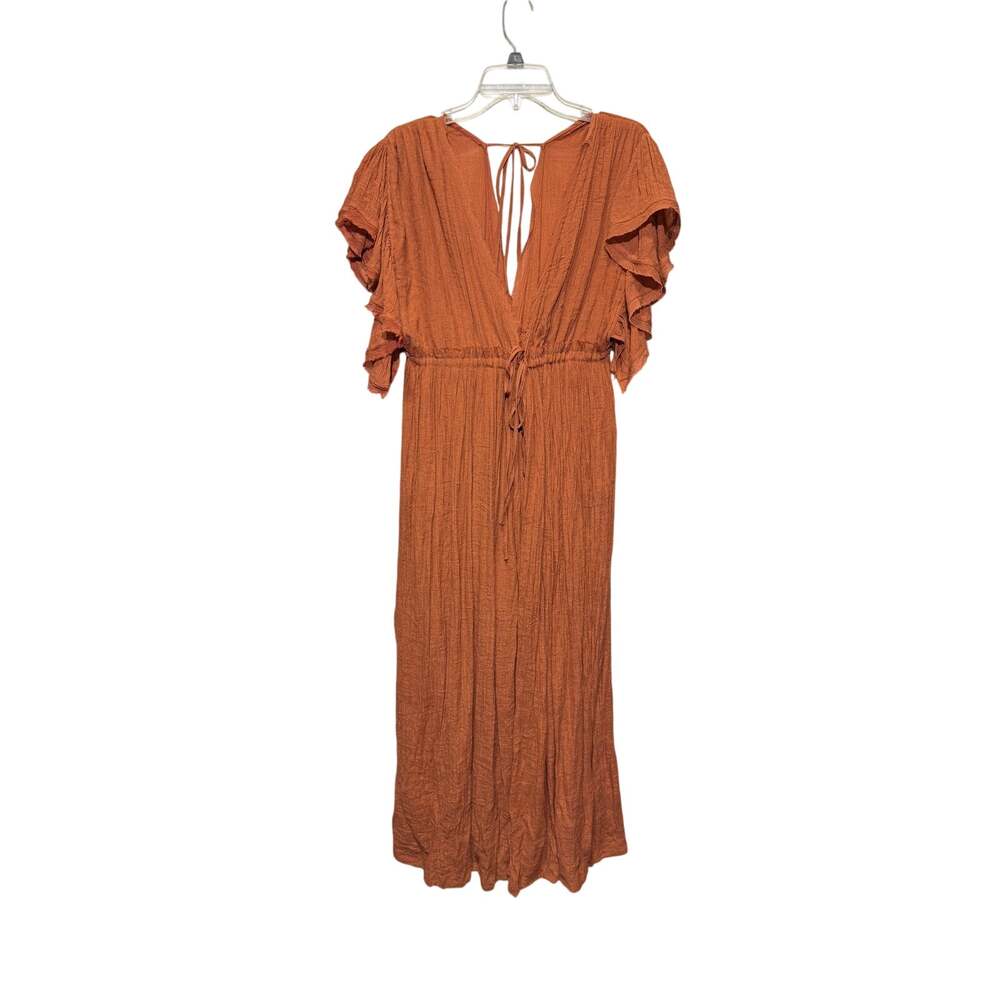 Flawless Flutter Sleeve Deep V-Neck Empire Waist Button Front Maxi Dress Size L